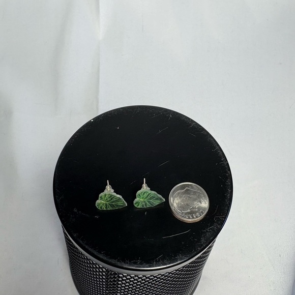 Green Verrucosum Philodendron Monstera Leaf Stud Earrings - Picture 5 of 5